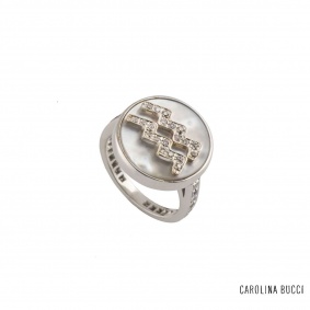 Carolina Bucci White Gold Diamond and Mother of Pearl Lucky Zodiac Ring